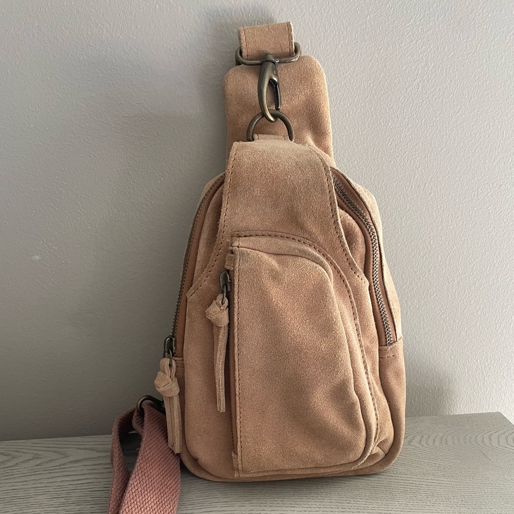 Free People Tan Suede Crossbody Sling Bag